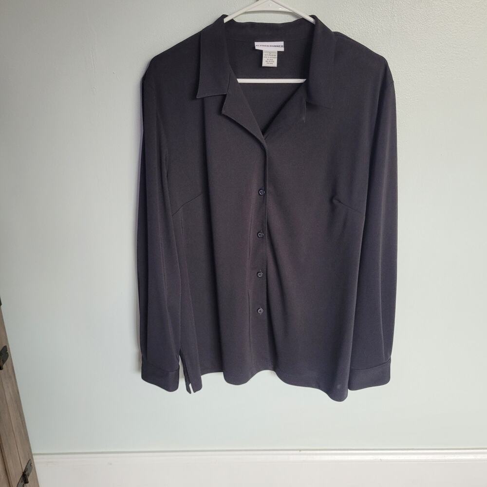 Alfred Dunner Women's Large Black Blazer Button Down Long Sleeve Blouse Career